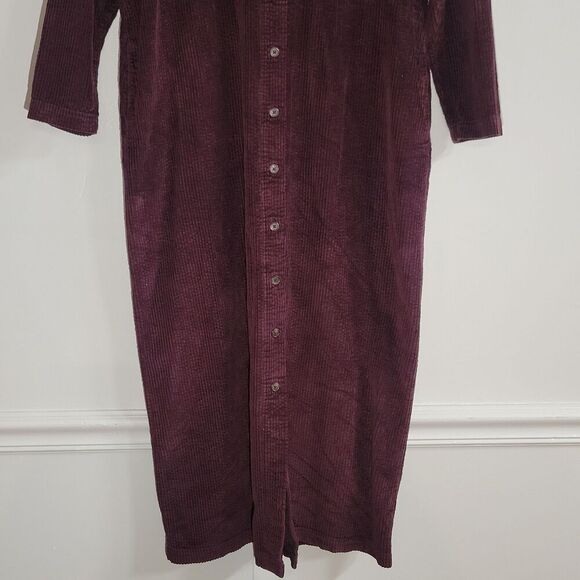 LL Bean Size 16 Dress  Purple Corduroy Pockets Long Sleeve Button Up 100% Cotton - Picture 4 of 8